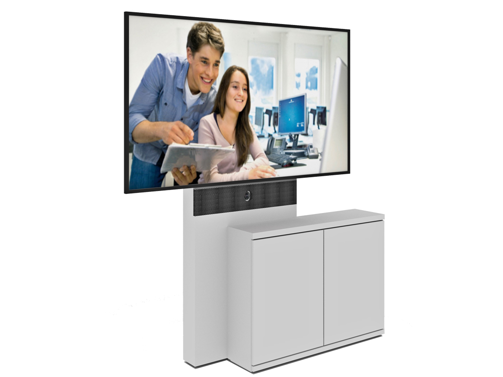 Media stele with display, video conference module and technology cabinet