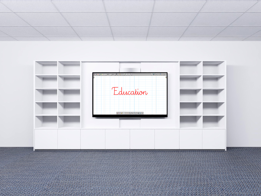 Media wall ino.wall variant 2: Basic module for height-adjustable display and side shelves